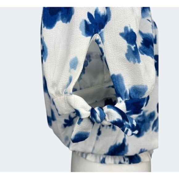 Michael Michael Kors Blue & White Floral Off-Shoulder Blouse Medium - Picture 10 of 11